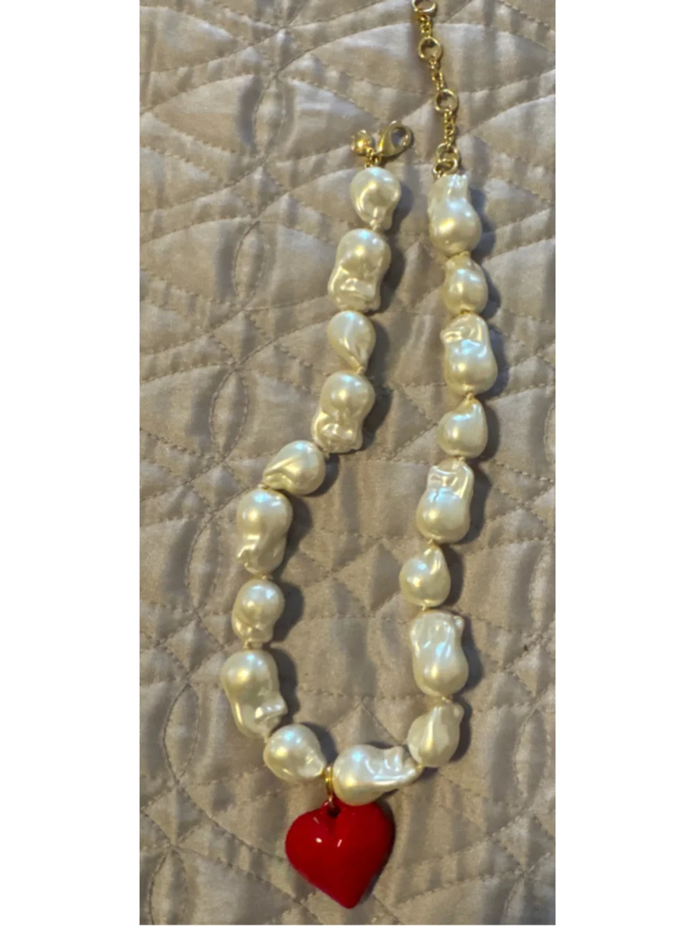 Women's J.Crew Pearl and Red Heart Pendant Necklace, One Size, White/Red 18”